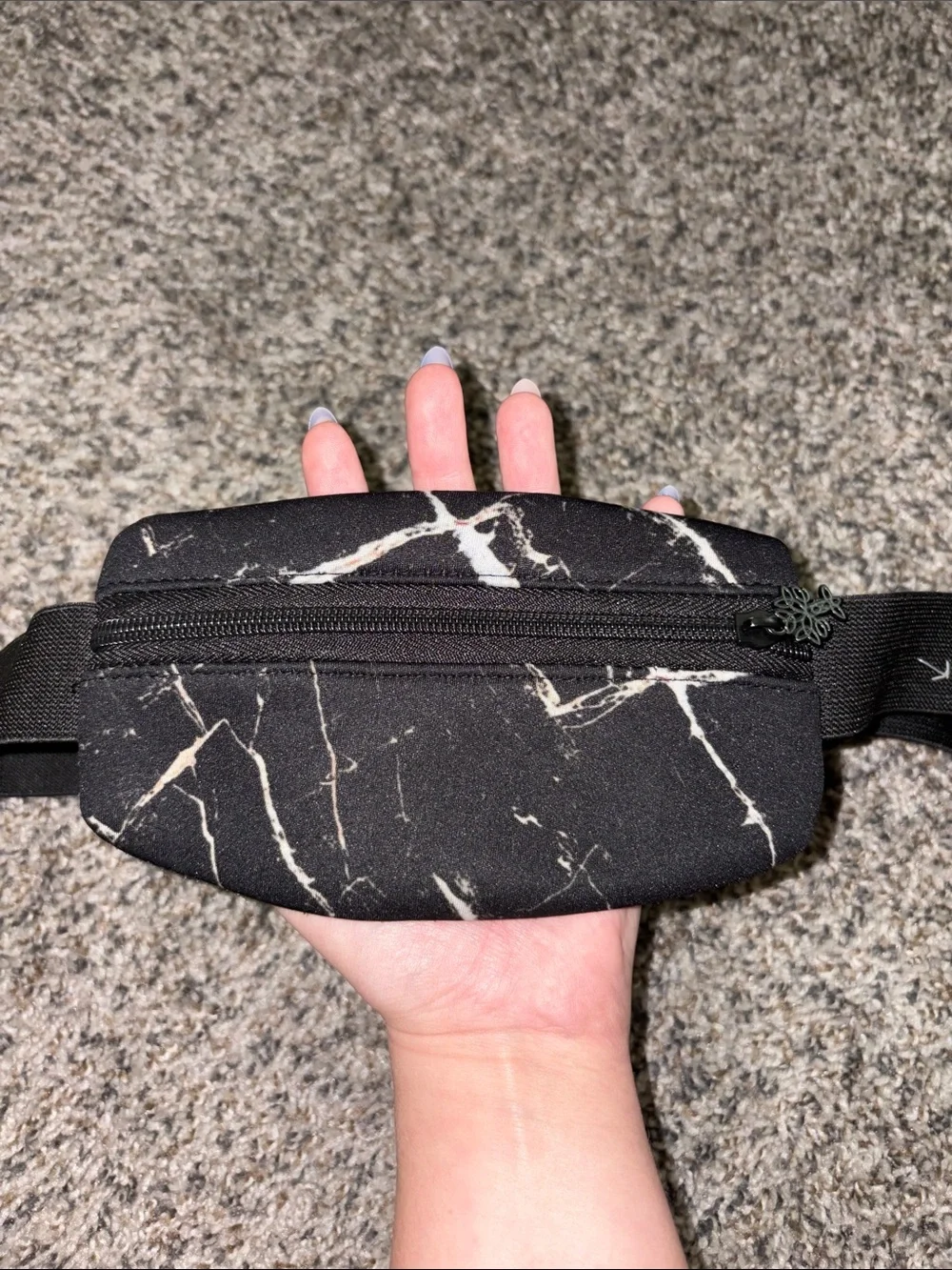 Black Marble-Print Waist Pack Satchel